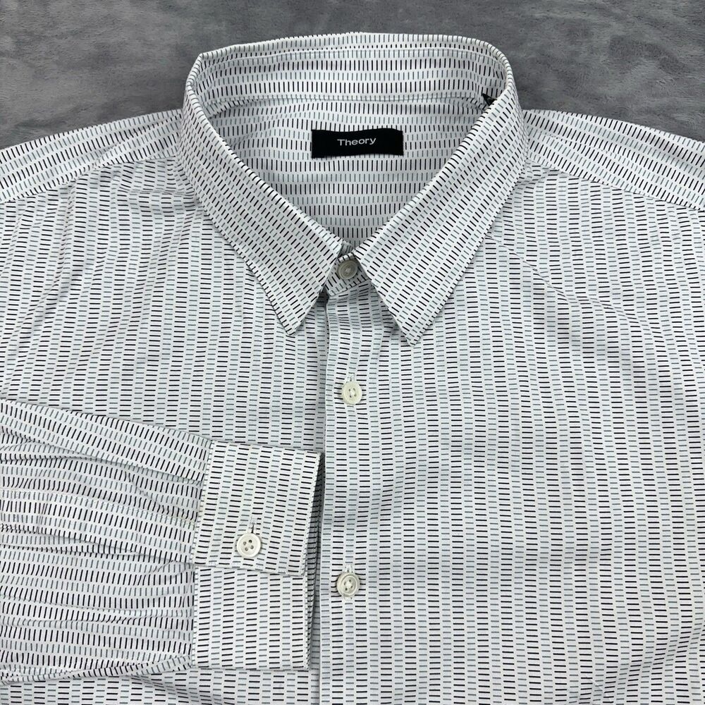 Theory Shirt Mens Size XL White Irving Dash Print Button Up Long Sleeve